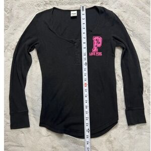 PINK Victoria's Secret Henley Thermal Top Women Small Black Pink Excellent Logo